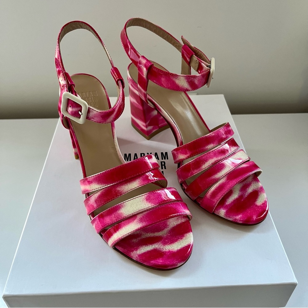 Maryam Nassir Zadeh MNZ Palma High Sandal In Flame Pink Glitter Patent